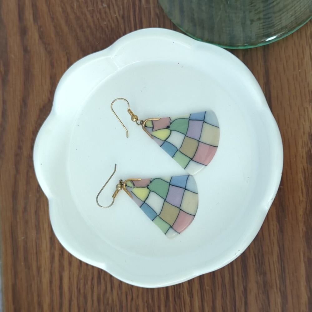 Pretty Ceramic Pastel Checkerboard Earrings - Picture 1 of 6